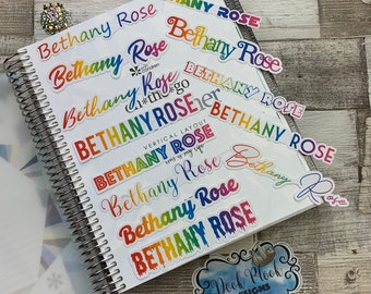 Personalised name stickers for Erin Condren, Plum Paper, Filofax, Kikki K Bullet Journal etc