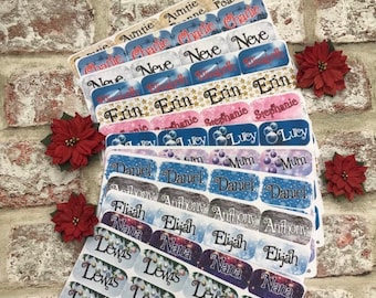 Personalised Kids Christmas present label / stickers (Backgrounds)