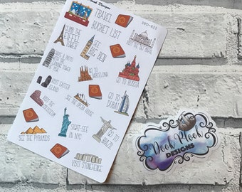 Travel Bucket List stickers for Erin Condren, Plum Paper, Filofax, Kikki K (DPD821)