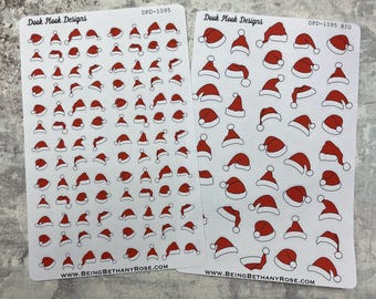 Small santa hat stickers for various planners, Happy Planner, Travellers Notebook etc (DPD1095)