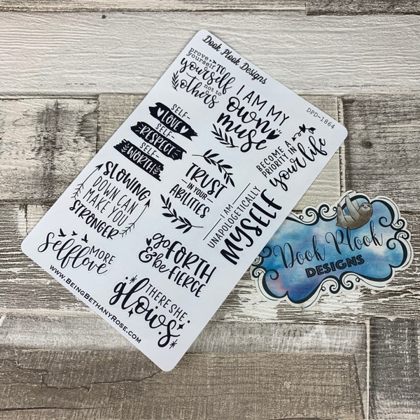 Self Love Quote stickers for planners,  happy planner, Filofax, Kikki K, bullet journal etc (DPD1864)