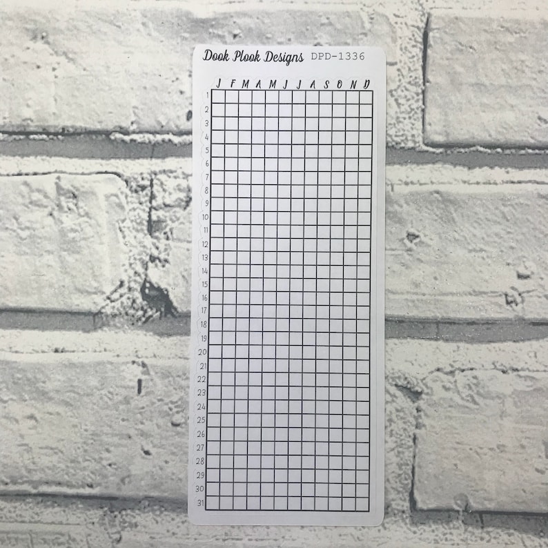 May include: A black and white printable calendar with a grid layout for each month of the year. The months are labeled across the top: January, February, March, April, May, June, July, August, September, October, November, December. The days of the month are numbered down the left side from 1 to 31.