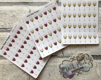 Red and White wine stickers for various planners, Happy Planner, Passion Planner etc (DPD1202-1204)