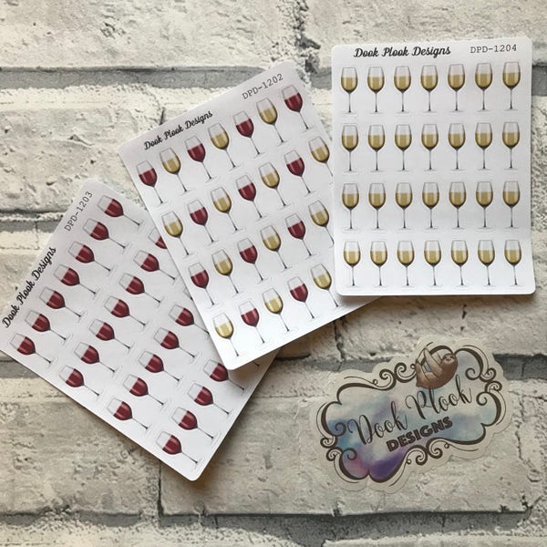 Red and White wine stickers for various planners, Happy Planner, Passion Planner etc (DPD1202-1204)