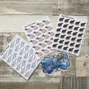 Realistic rat (white, black, hooded) stickers for various planners, Happy Planner, Bullet Journal etc (DPD1289-1291)