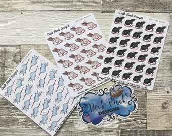 Realistic rat (white, black, hooded) stickers for various planners, Happy Planner, Bullet Journal etc (DPD1289-1291)