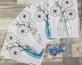 Bullet Journal Style Flower monthly tracker sticker (Bujo003)