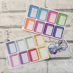 Weekly dinner tracking stickers for various planners, Hobonichi, Passion Planner etc (DPD390-391)