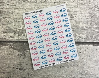 Swimming goggles Stickers Blue and Pink (Dinkies) for planners, various planners, Kikki K, Travellers Notebook etc (DPD-D087)