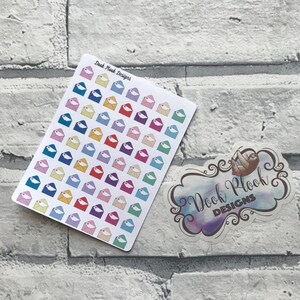 May include: A sheet of colourful envelope stickers with a white background. The stickers are arranged in rows and columns. The sheet is labelled "Dook Plook Designs".