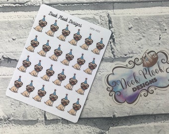 Birthday Pug stickers for Erin Condren, Plum Paper, Filofax, Kikki K (DPD1321)