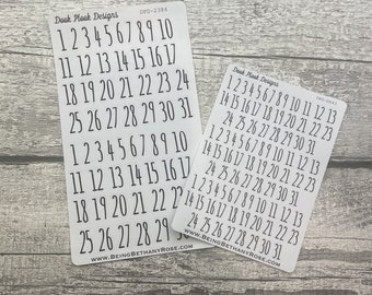 Rae Dunn style number date stickers for various planners, Hobonichi, Passion Planner etc