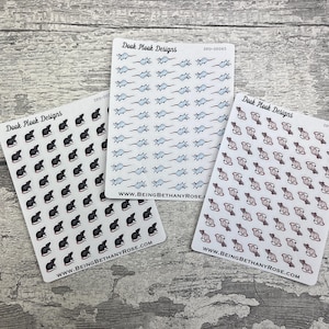May include: Three sheets of stickers featuring different designs of rats. The first sheet has black rats on a white background. The second sheet has grey rats on a white background. The third sheet has pink rats on a white background. Each sheet has the text "Dook Plook Designs" and a website address.