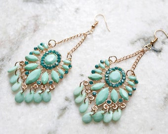 Dangle Drop Gold filled Green Bead Beads Earrings Earring Jewelry Charm Gift Boho Bohemian AH10011EGoldGreen