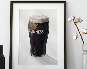Pint of Guinness Irish Stout Watercolour Digital Art Print