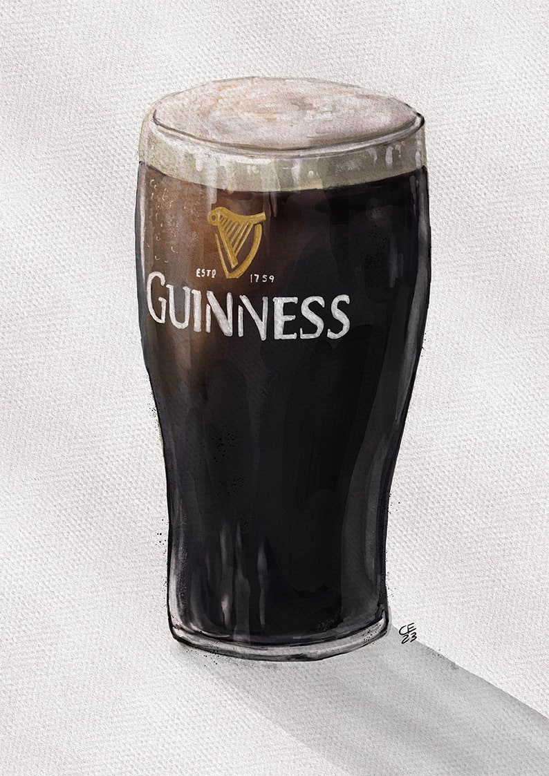 Pint of Guinness Irish Stout Watercolour Digital Art Print image 3