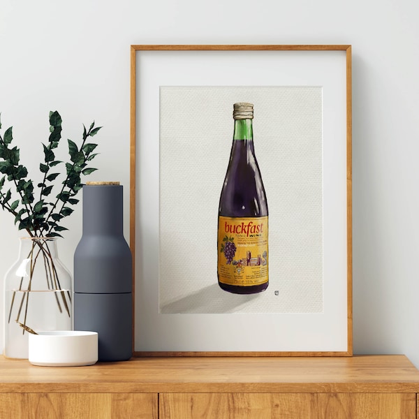 Buckfast Bottle Watercolour Painting Artwork Print Bucky Drink Buckfast Abbey Illustration