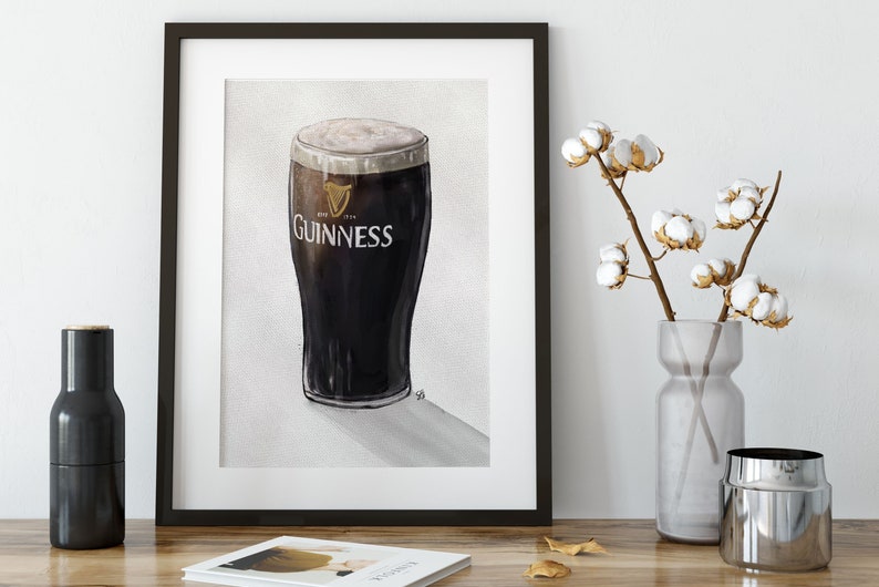 Pint of Guinness Irish Stout Watercolour Digital Art Print image 1