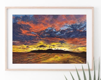 Sunset at Mourne Mountains Oil Painting Digital Print Northern Ireland