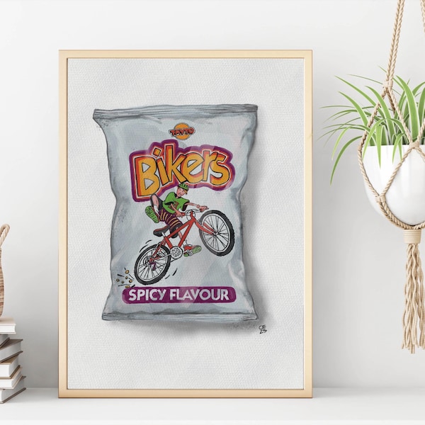 Tayto Bikers retro crisp packet watercolour illustration digital artwork print