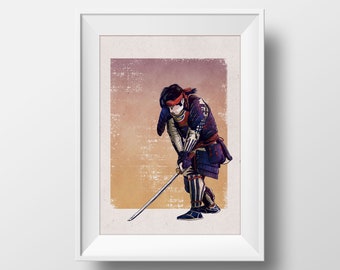 Samurai katana A4 Print Artwork Japan Japanese Bushido Warrior Sword Armour