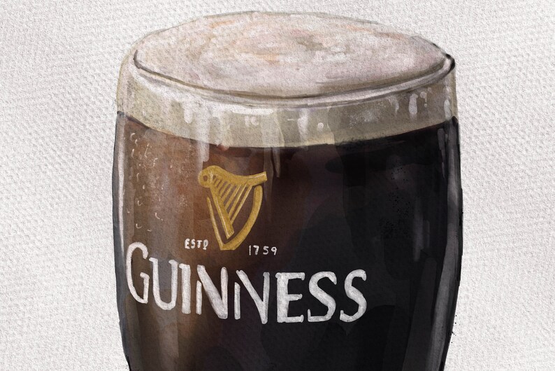 Pint of Guinness Irish Stout Watercolour Digital Art Print image 2