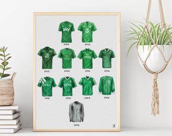 アイルランド共和国サッカートップ歴史水彩イラストデジタルプリント