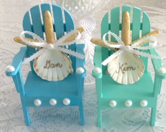 Beach Wedding Cake Toppers, Starfish Cake Topper, Blue & Mint Green Beach Chair Cake Topper, Adirondack Chair Cake Topper, Bridal Shower