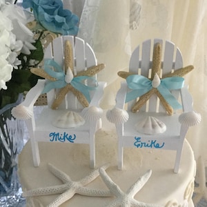 Beach Wedding Blue  Cake Toppers, Starfish Blue Cake Topper, Beach Chair Cake Topper, Adirondack Chair Cake Topper, Bridal Shower Topper