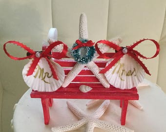 Christmas Beach Wedding Cake Toppers, Holiday Wedding Cake Topper, Starfish Cake Topper, Holiday Wedding Cake Topper, Red Cake Topper