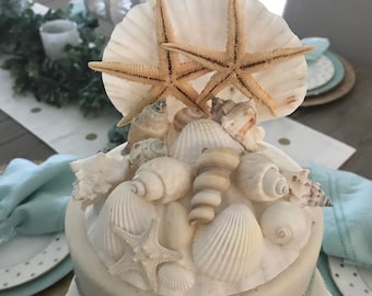 Beach Wedding Cake Topper, Nautical Seashell Starfish Cake Topper, Coastal Wedding, Nautical Wedding, Beach Wedding Decor, Shell Cake Topper