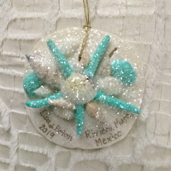 Riviera Maya, Mexico Christmas Ornament, Coastal and Beach Wedding Favor, Sand Dollar Ornament, Personalized Chriatmas Ornament, Mexico Xmas