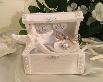 Beach Wedding Ring Bearer Pillow Box, Coastal Wedding, Beach Ring Bearer, Seashell Starfish Beach Ring Bearer Pillow, Shell Ring Bearer Box