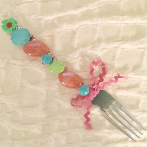 Pastel Jeweled Serving Fork, Summer Entertaining, Beaded Serving Fork, Hostess Gift, Housewarming Gift, Jeweled Serving Fork,Serving Utensil
