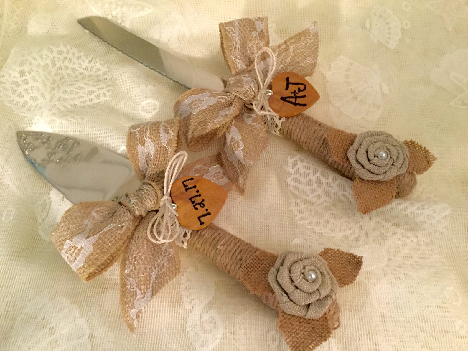 Rustic Wedding Cake Knife Set Wedding Cake Cutter Burlap Etsy