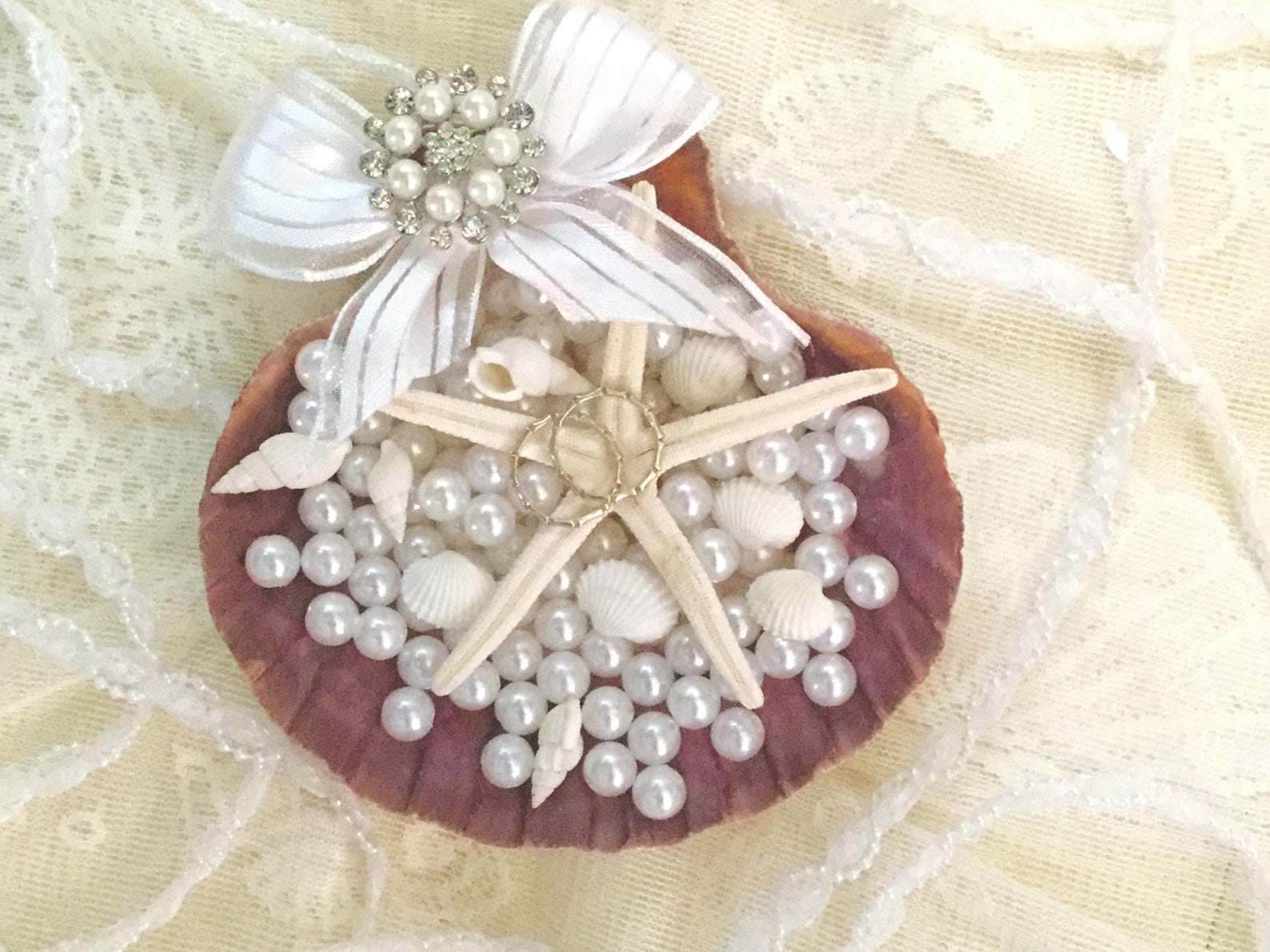 Beach Wedding Ring Pillow. Beach Ring Bearer Box. Seashell Wedding Ring