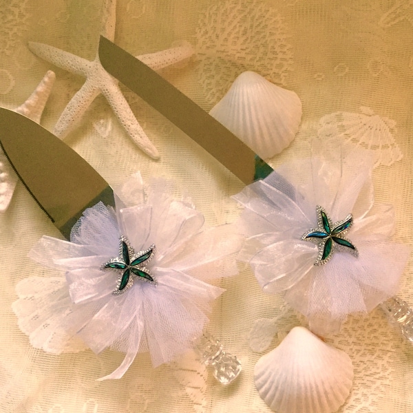 Starfish Wedding Cake Server Set. Beach Wedding Cake Knife. Coastal Wedding Cake Server. Abalone Starfish Server. Coastal Wedding Cake Knife