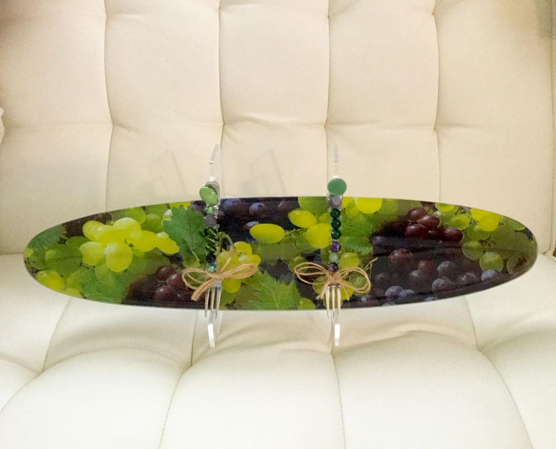 Grape Decor Serving Bowl Platter w/ Jeweled Serving Forks Etsy