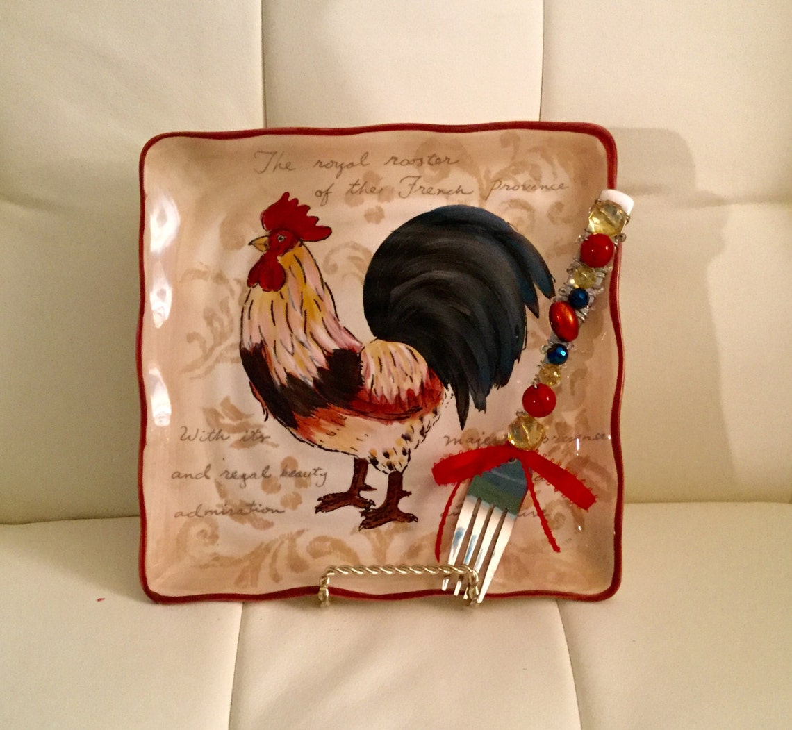 Serving Plate rooster With Coordinating Stainless Etsy