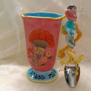 Mug and Spoon Set, Jeweled spoon w/ Flowered Mug, Coffee Mug, Floral Mug, Hostess Gift, Get Well Gift, Housewarming Gift, Birthday Gift, Mom