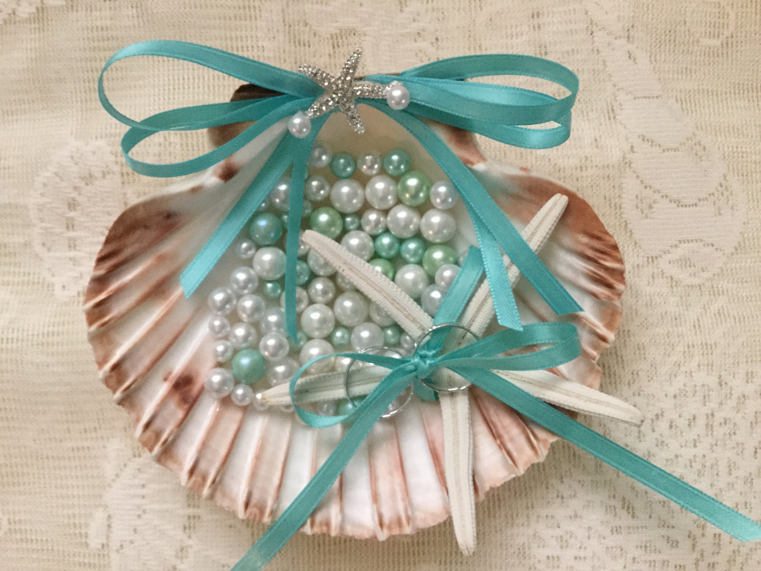 Beach Wedding Ring Pillow Seashell Ring Bearer Holder Beach Etsy
