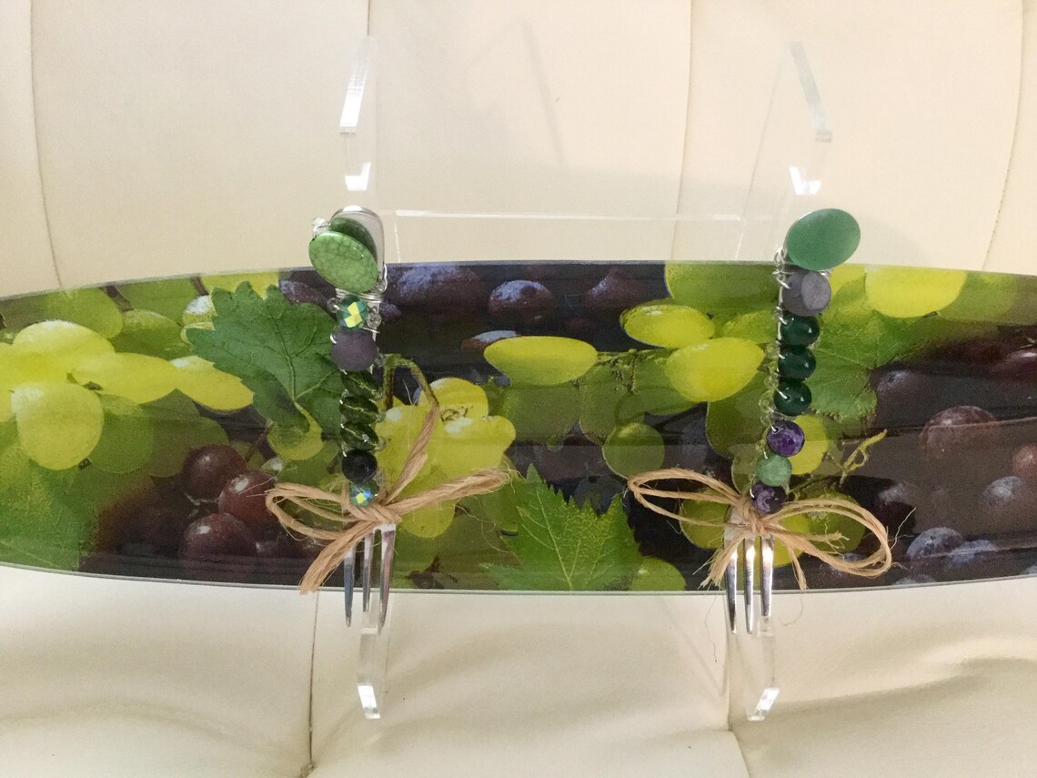 Grape Decor Serving Bowl Platter w/ Jeweled Serving Forks Etsy