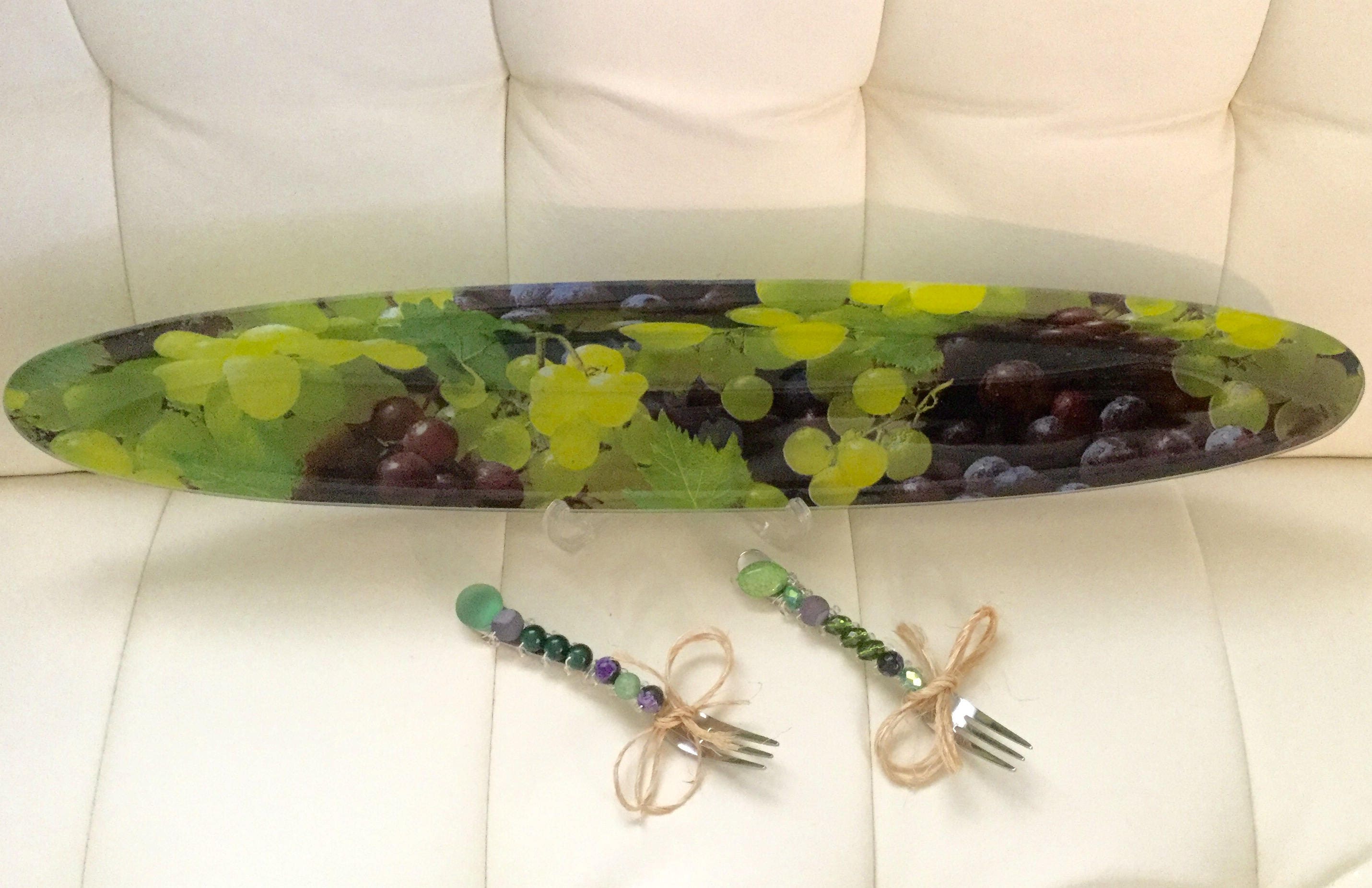 Grape Decor Serving Bowl Platter w/ Jeweled Serving Forks Etsy