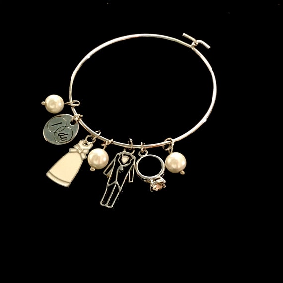 Bride Groom Wedding Charm Bangle Bracelet Bride Engagement Present. Bridal Charm Bracelet. Bridal Shower Gift.bride Groom Charms. I DO Charm Etsy