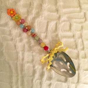 Beaded Jeweled Perforated Serving Spoon Embellised w/ Glistening Beads / Flowers. Beach Housewarming / Hostess Gift / Summer Entertaining.