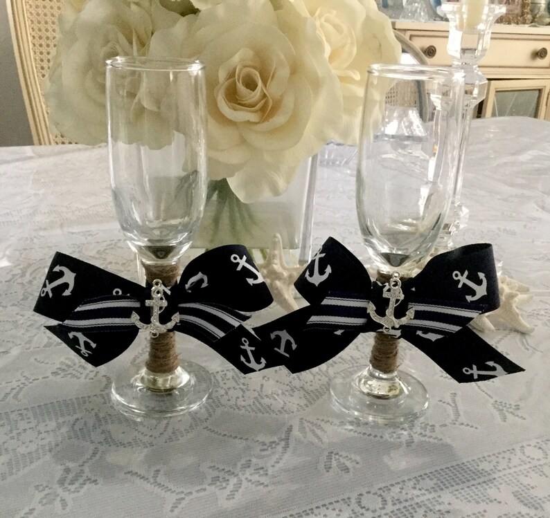 Nautical Champagne Flutes Wedding Beach Image 0