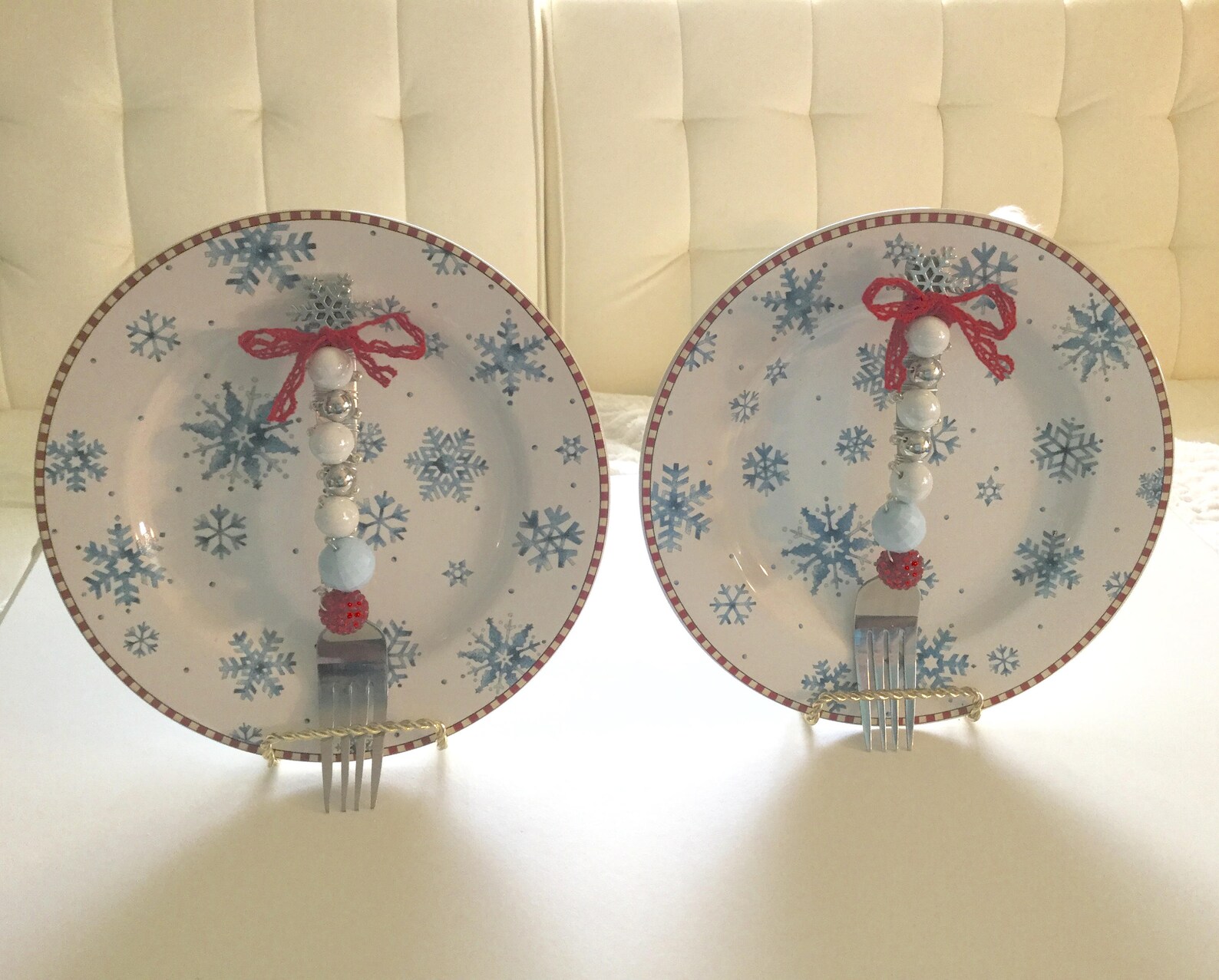 Snowflake Plates Set of 2, Christmas Plates, Snowflake dessert plates