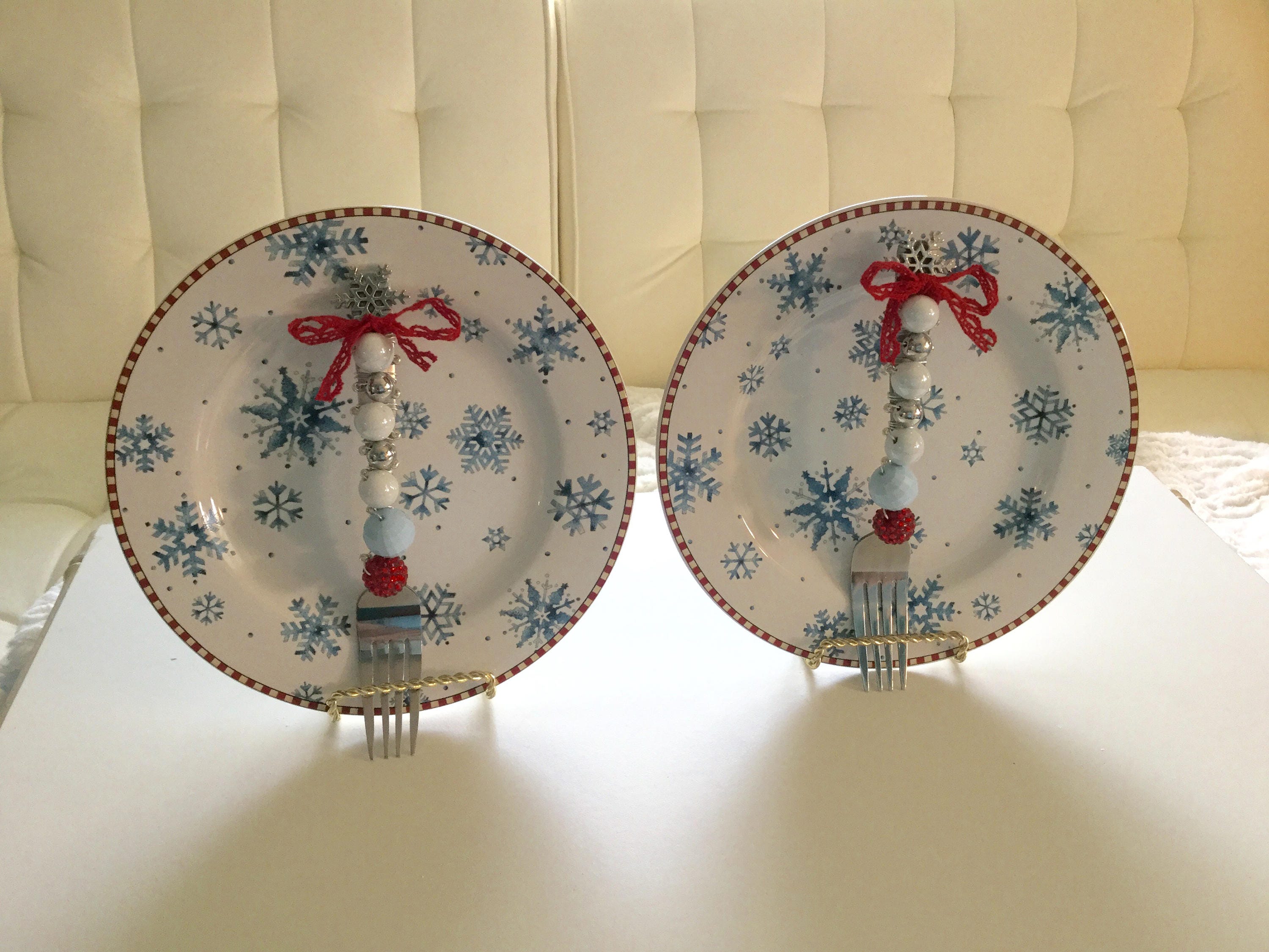 Snowflake Plates Set of 2, Christmas Plates, Snowflake dessert plates