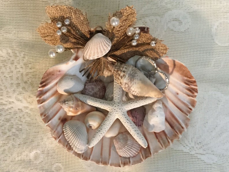 Beach Wedding Ring Pillow. Seashell Ring Bearer Holder Beach Etsy