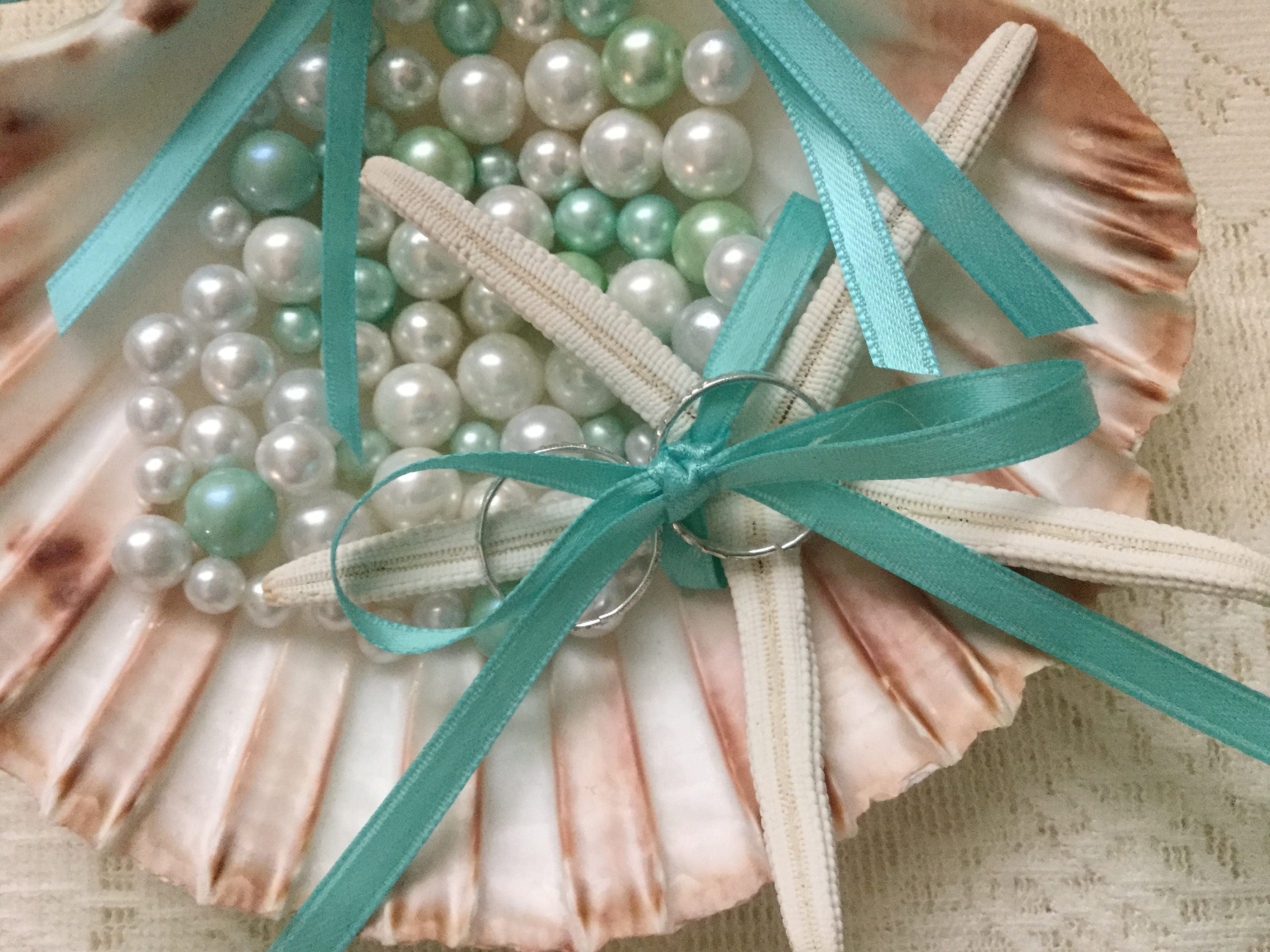 Beach Wedding Ring Pillow Seashell Ring Bearer Holder Beach Etsy